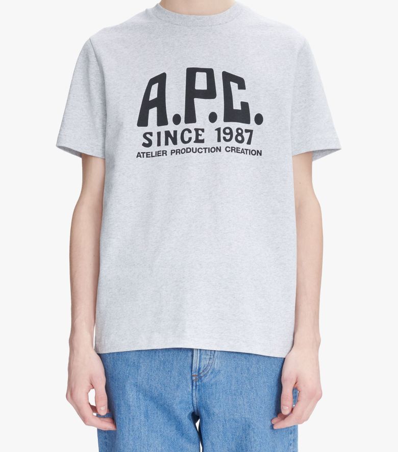 A.P.C. T-Shirt Print Label Gris Bleu Acier