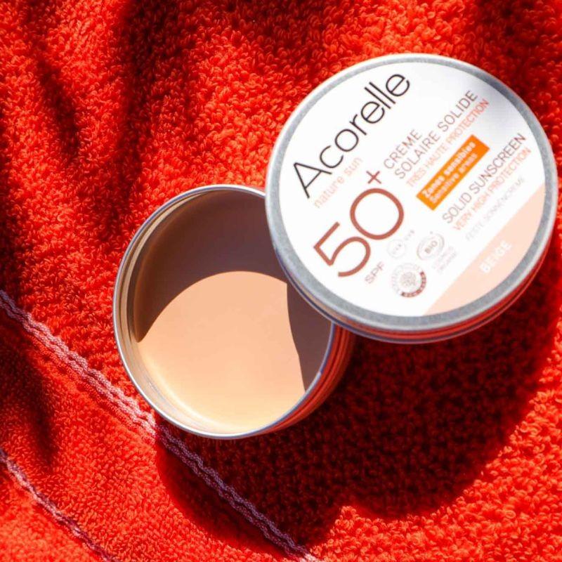 Acorelle Crème Solaire Solide Beige SPF50+ BIO Certifiée