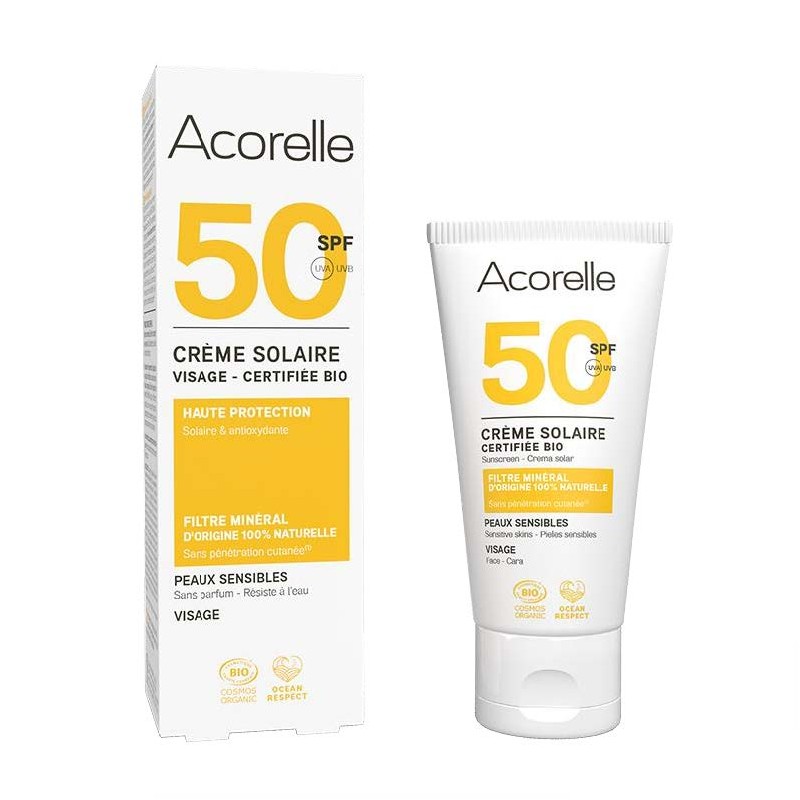 Acorelle Crème Solaire Visage Certifiée BIO SPF50 50ml