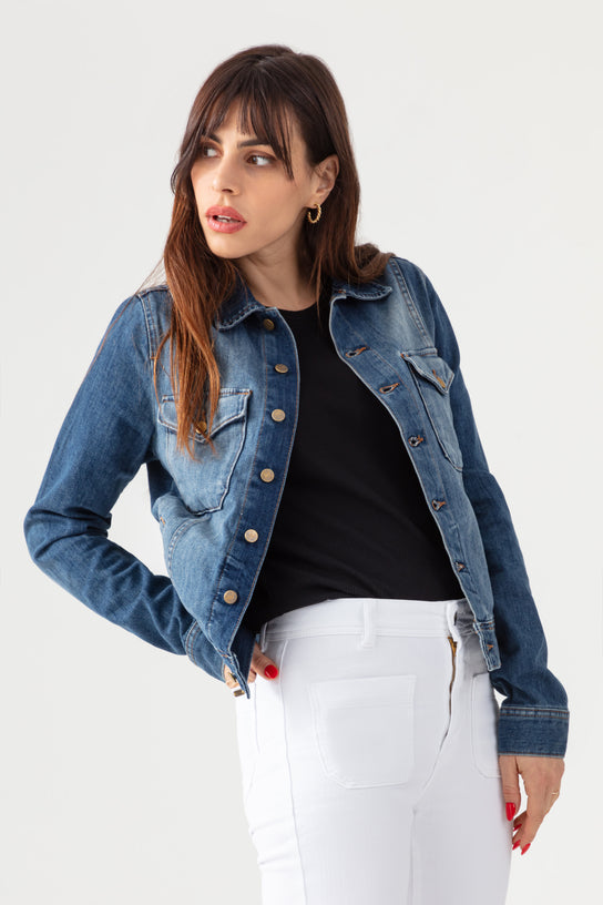 Acquaverde Blouson Abbey En Jean - Hand Brushed