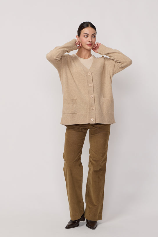 Acquaverde Cardigan Oversize Col En V - Beige