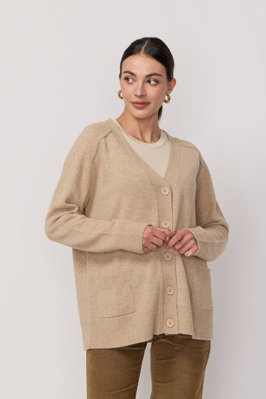 Acquaverde Cardigan Oversize Col en V - Beige