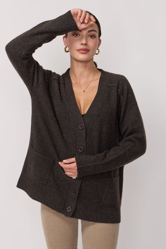 Acquaverde Cardigan Oversize Col en V - Brown