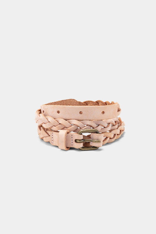 Acquaverde Ceinture tressée en cuir véritable - Nude