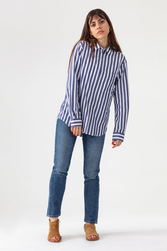 Acquaverde Chemise Boy Shirt - Navy/ Off White