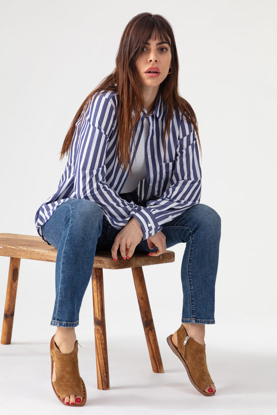 Acquaverde Chemise Boy Shirt - Navy/ Off White