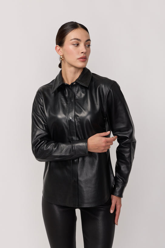 Acquaverde Chemise Feather En Cuir Véritable - Black