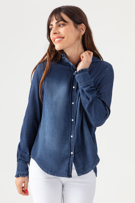 Acquaverde Chemise Gaby en Jean - Hand Brushed