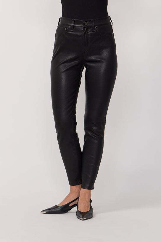 Acquaverde Pantalon Denver En Cuir Véritable - Black