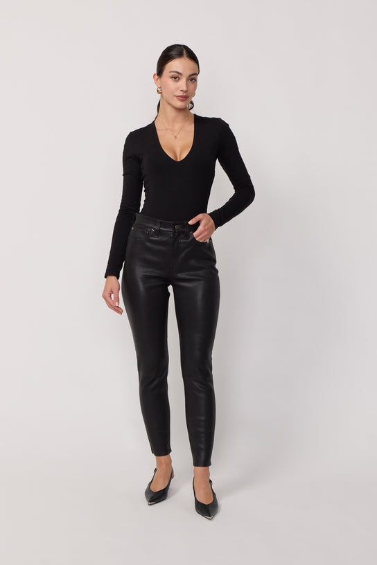 Acquaverde Pantalon Denver En Cuir Véritable - Black
