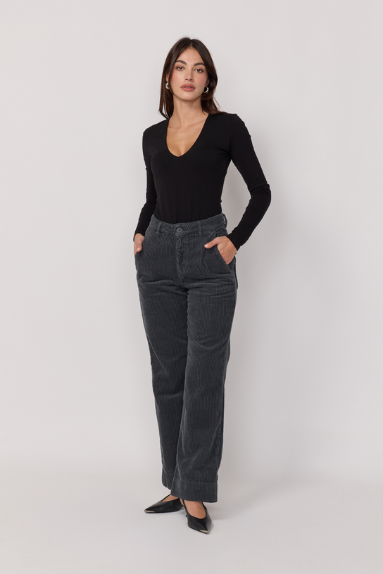 Acquaverde Pantalon Paltrow Velours - Anthracite