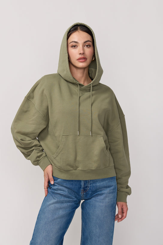 Acquaverde Pull à Capuche Style Boxy - Light Kaki