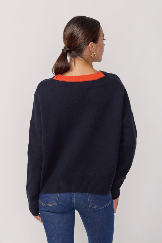 Acquaverde Pull Classique Col Rond - Encre Et Orange