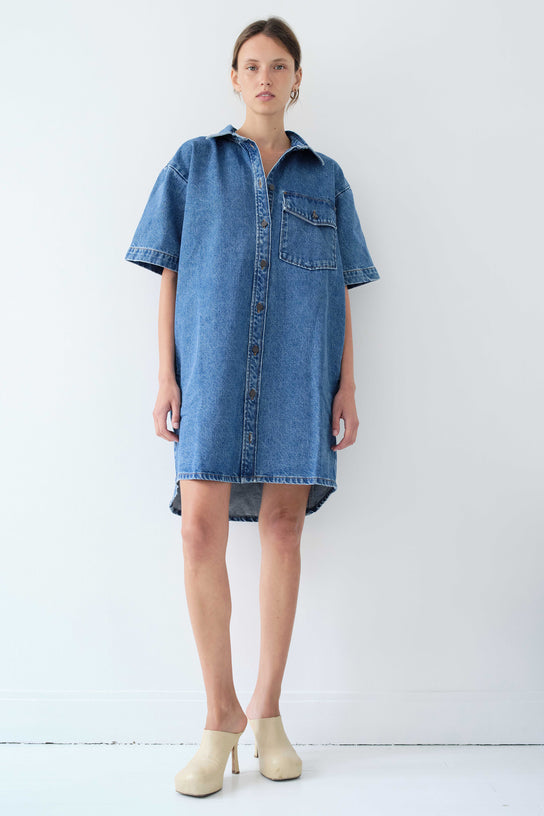Acquaverde Robe Tunique Alix en Jean - Vintage Worn