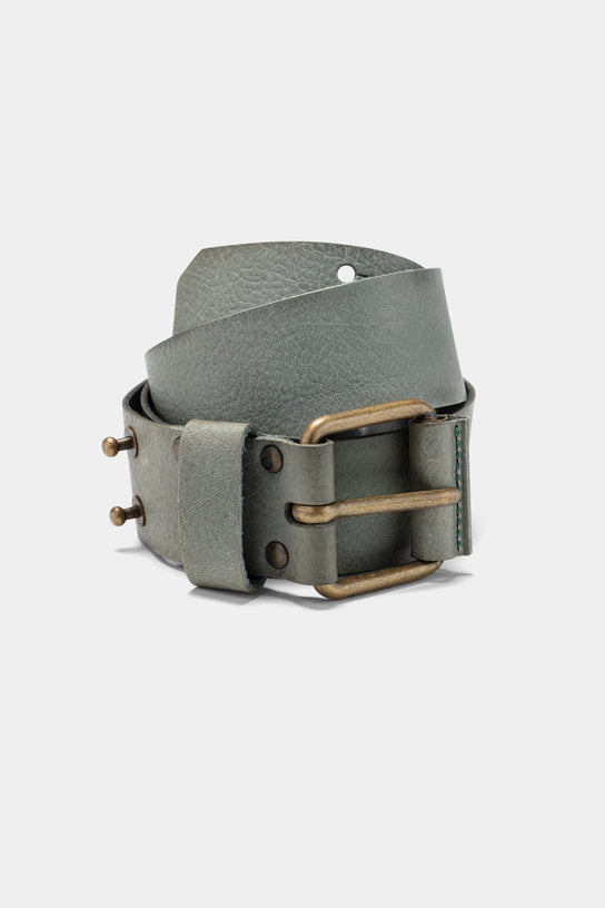 Acquaverde Ceinture Rétro à Clous En Cuir Véritable - Aqua