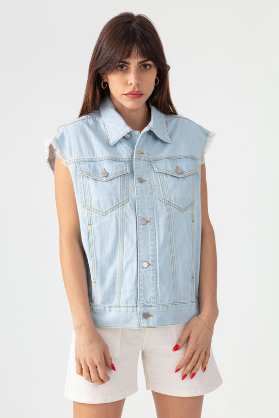 Acquaverde Gilet Karly En Jean Délavé - Ultra Bleached