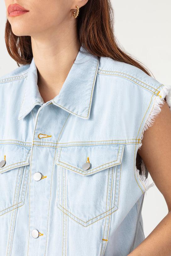Acquaverde Gilet Karly En Jean Délavé - Ultra Bleached