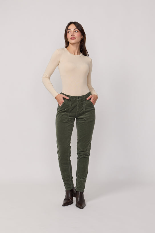 Acquaverde Pantalon Pierce en Velours - Military Kaki