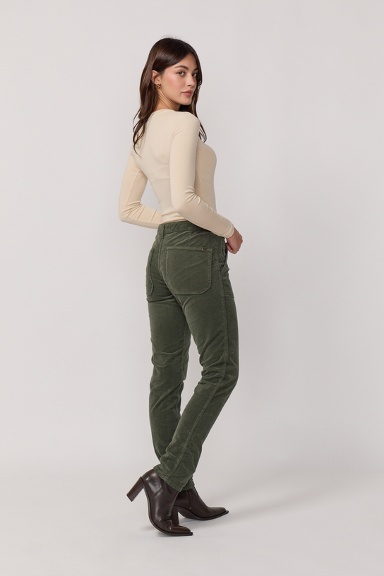Acquaverde Pantalon Pierce En Velours - Military Kaki