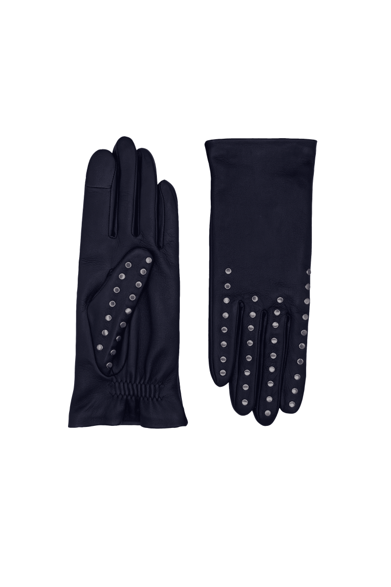 agnelle Gants Femme en Cuir Doublés Soie Studs