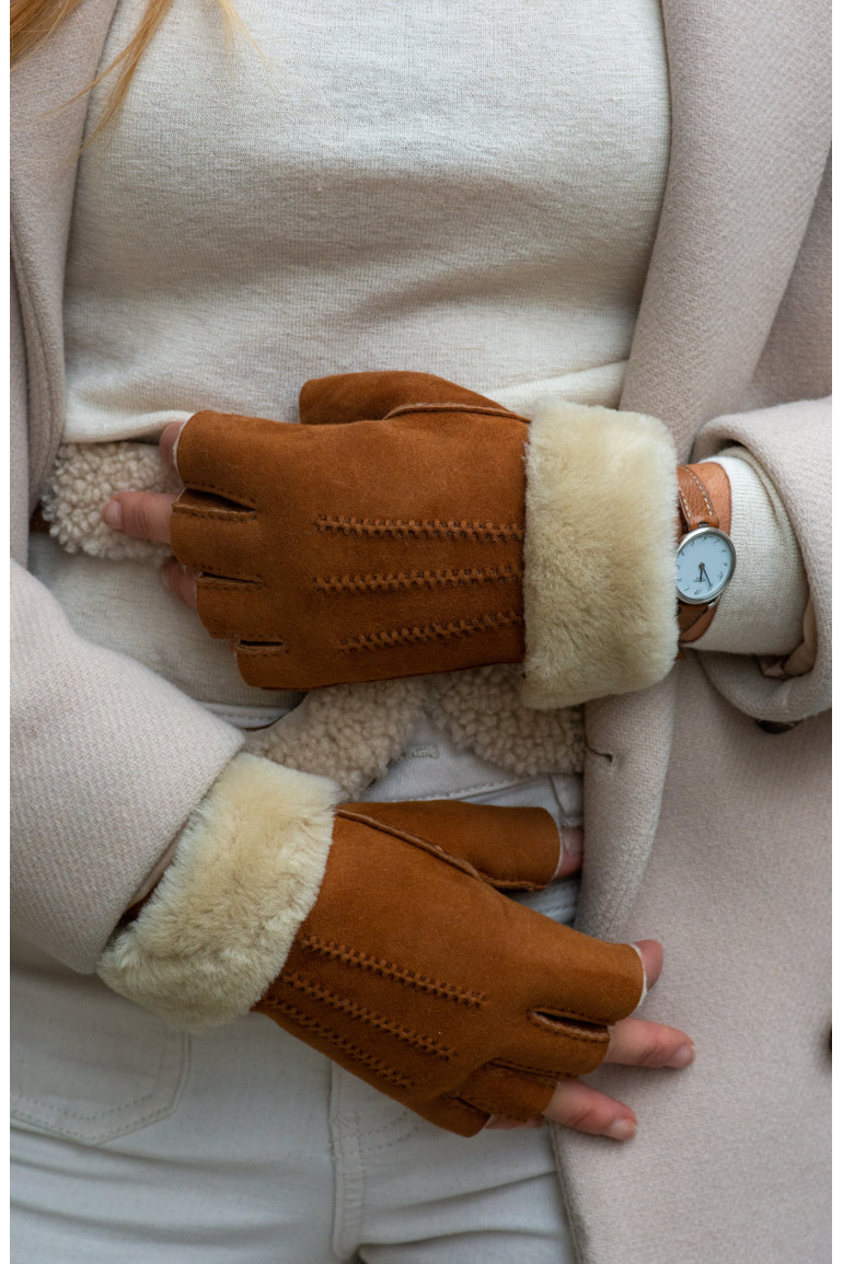 Agnelle Mitaines Femme En Cuir Peau Lainée Karlita