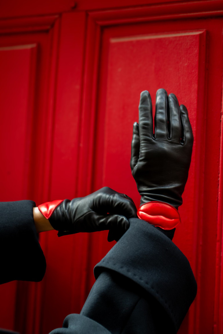 Agnelle Gant Femme En Cuir Doublés Soie Lips I Gants Agnelle