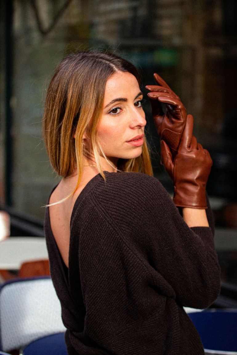Agnelle Gants En Cuir De Mobilité Femme Doublés Soie Amal