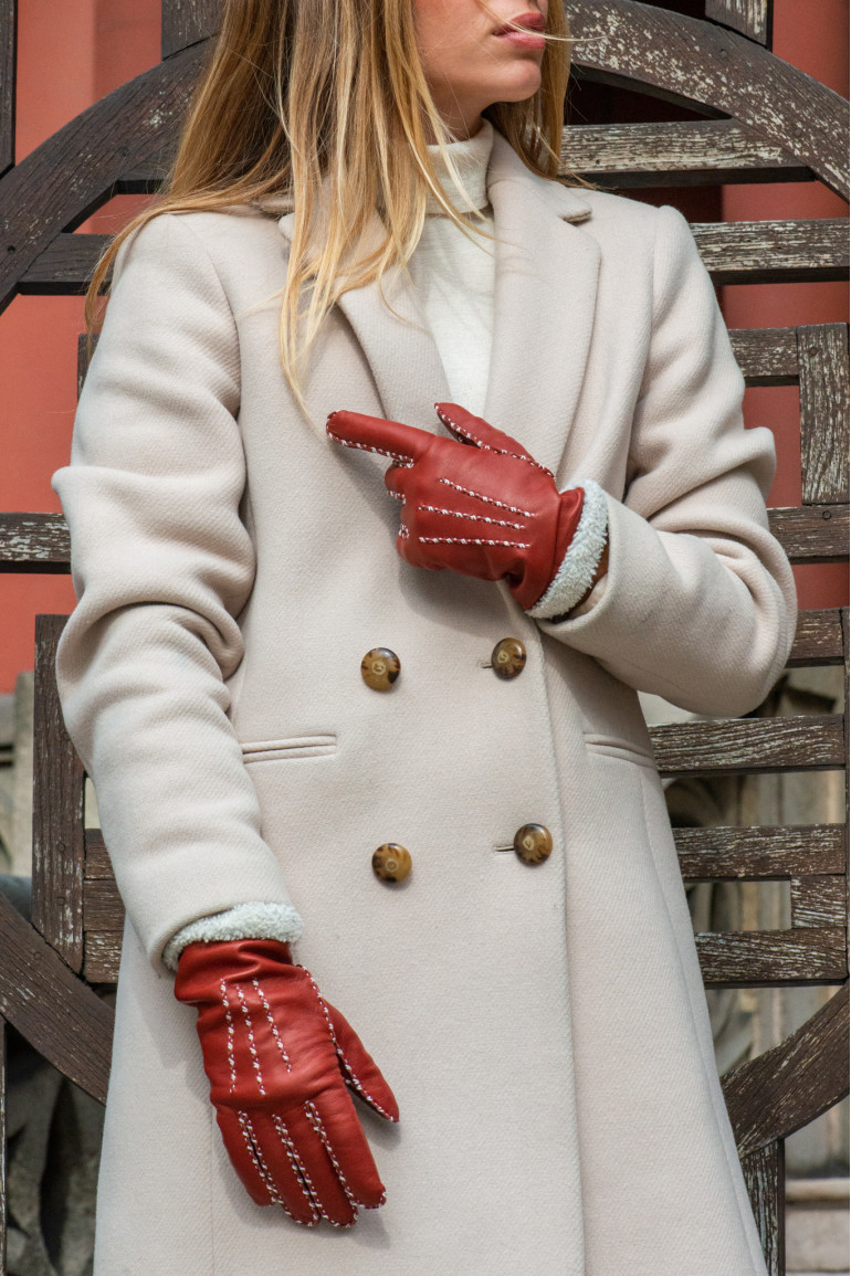 Agnelle Gants Femme En Cuir Doublés Alpaga Marie-Louise