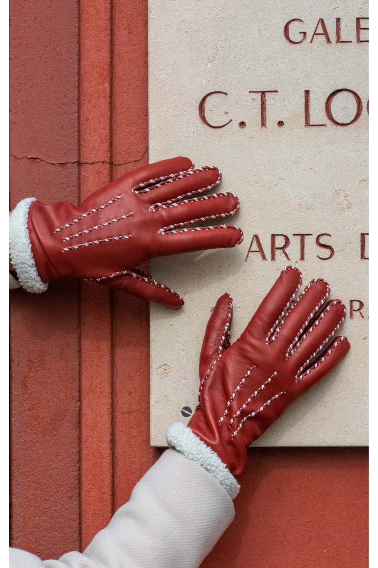 Agnelle Gants Femme En Cuir Doublés Alpaga Marie-Louise