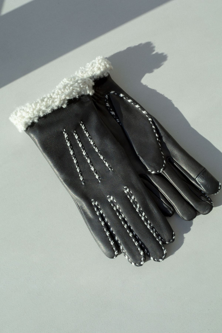 Agnelle Gants Femme En Cuir Doublés Alpaga Marie-Louise