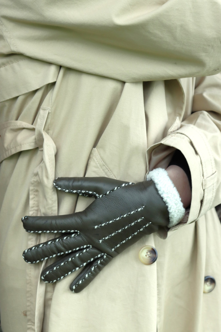 Agnelle Gants Femme En Cuir Doublés Alpaga Marie-Louise