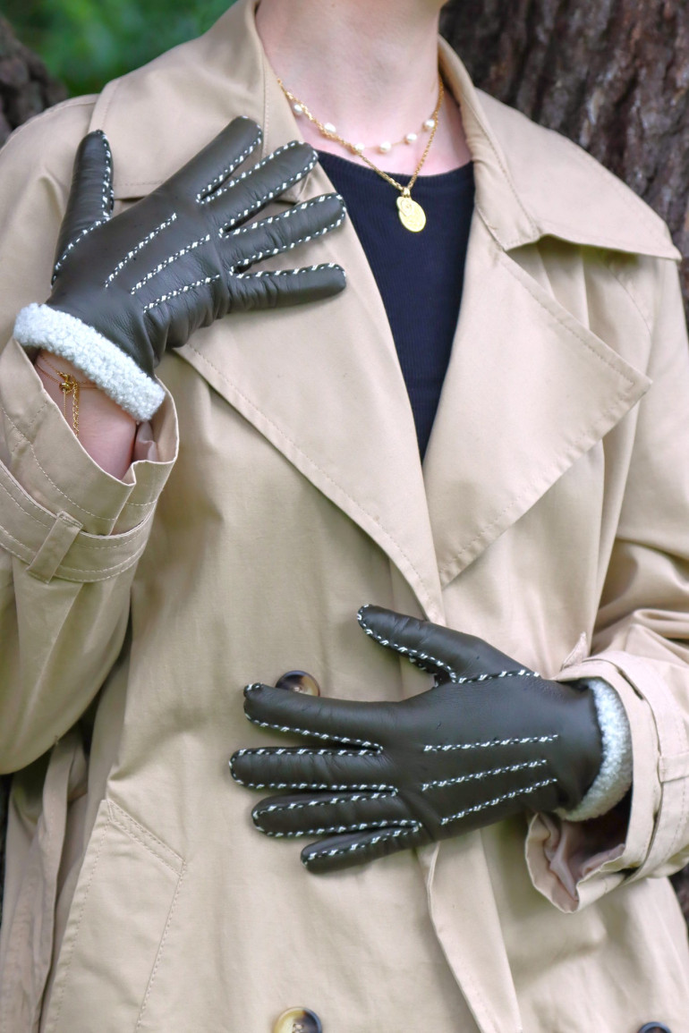 Agnelle Gants Femme En Cuir Doublés Alpaga Marie-Louise