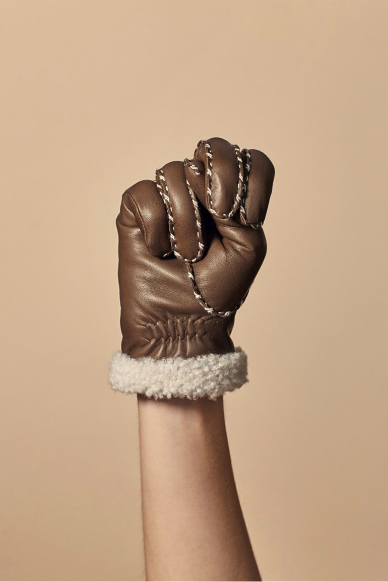 Agnelle Gants Femme En Cuir Doublés Alpaga Marie-Louise