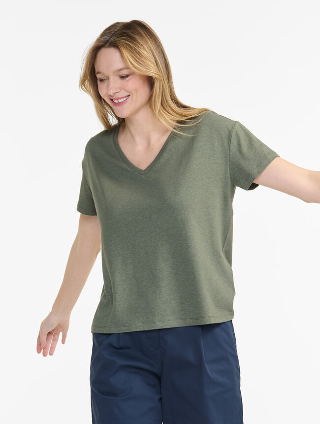 Aigle T-shirt Col V Encoton Et Lin Catégories