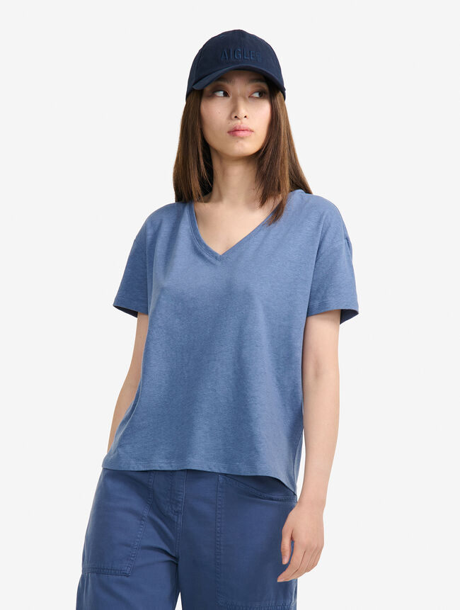aigle T-shirt col V encoton et lin catégories