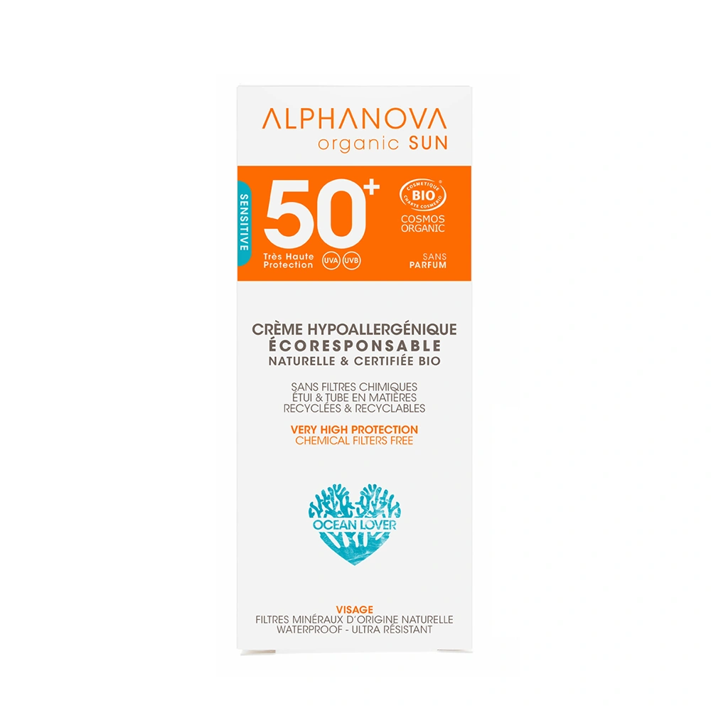 Alphanova Crème Solaire Certifiée Bio Hypoallergénique Visage SPF 50+