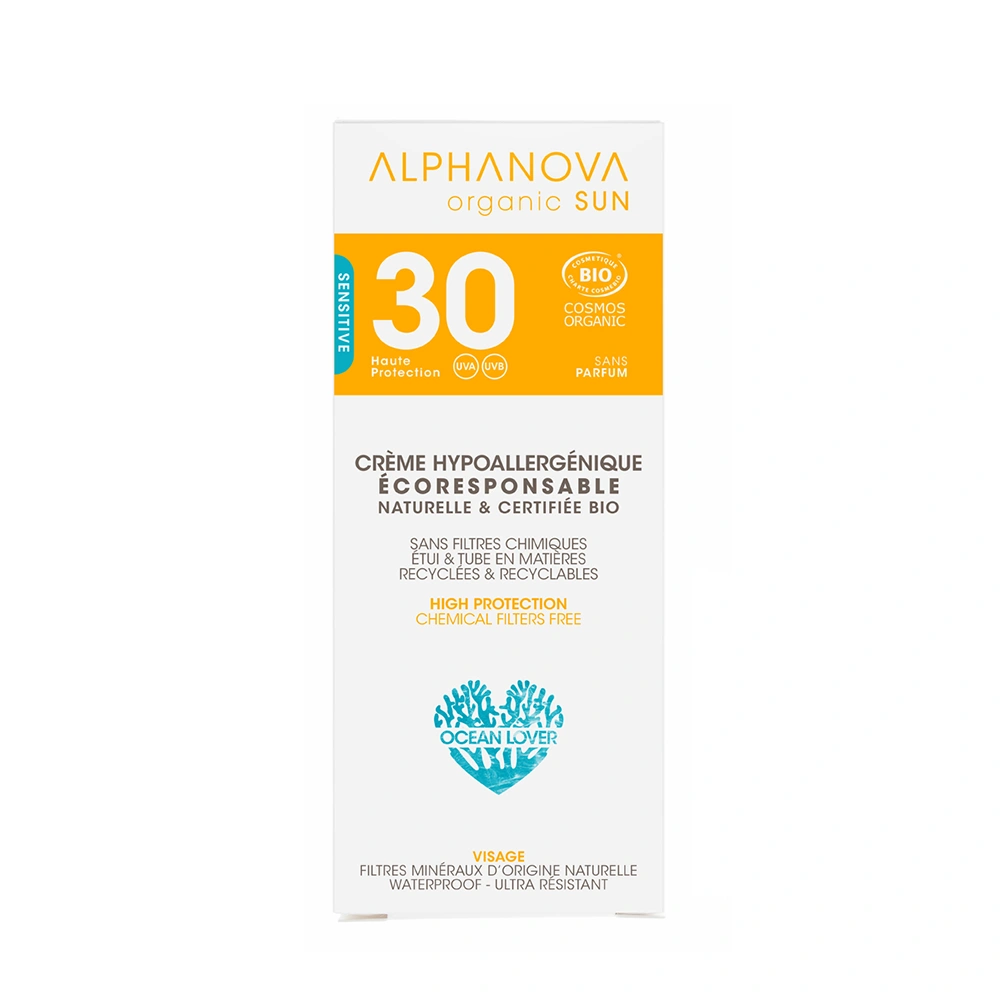 Alphanova Crème Solaire Hypoallergénique Visage Bio Spf 30