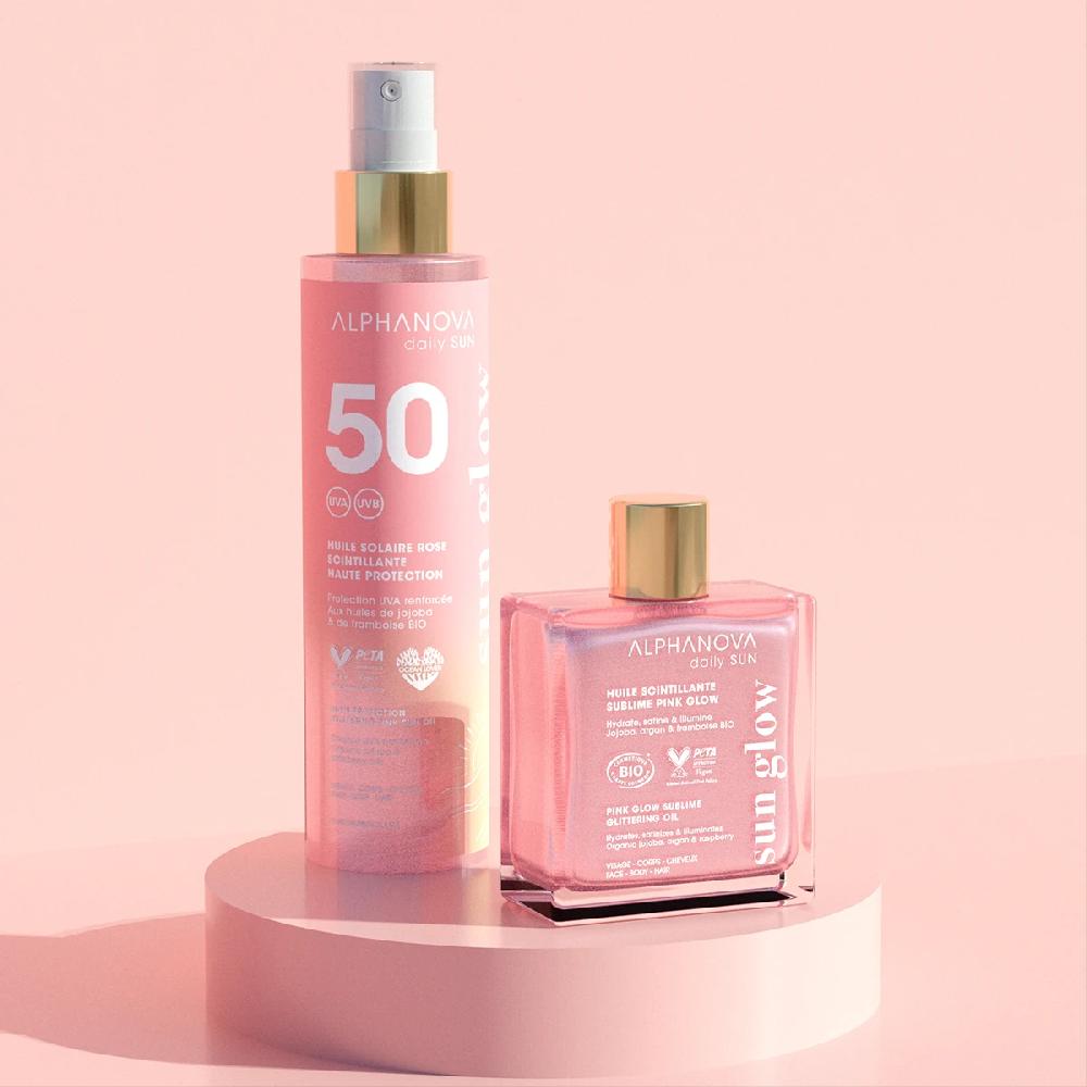 alphanova Duo d'huiles roses : Huile pailletée rose 50 & Huile scintillante rose