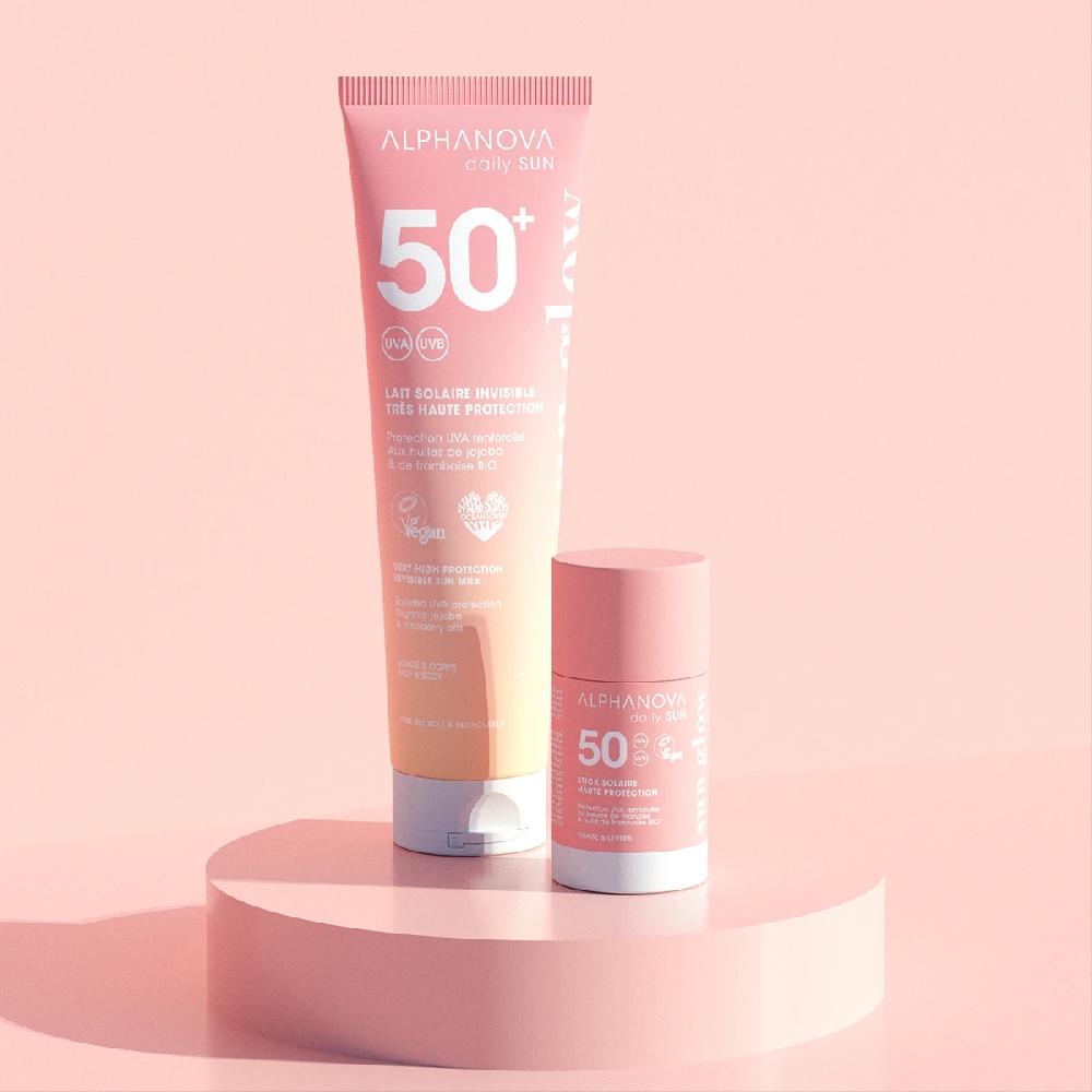 alphanova Kit Duo Best: 1 Lait solaire invisible 50+ & 1 Stick solaire visage 50