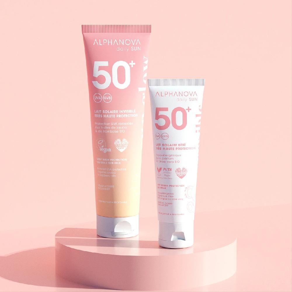 alphanova Kit Duo Family : Lait solaire invisible 50+ & Lait solaire bébé 50+