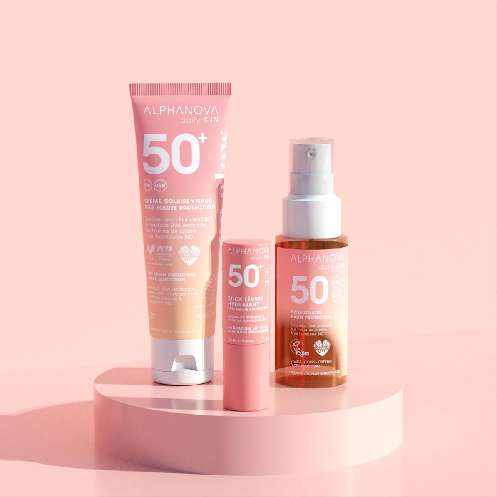 alphanova Kit Trio Voyage : Crème solaire visage + Huile solaire + Stick lèvres