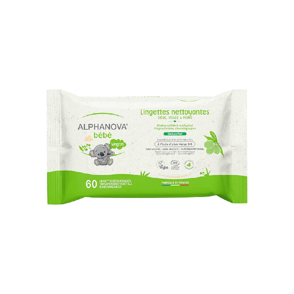 alphanova Lingettes bébé nettoyantes sans parfum - Olive