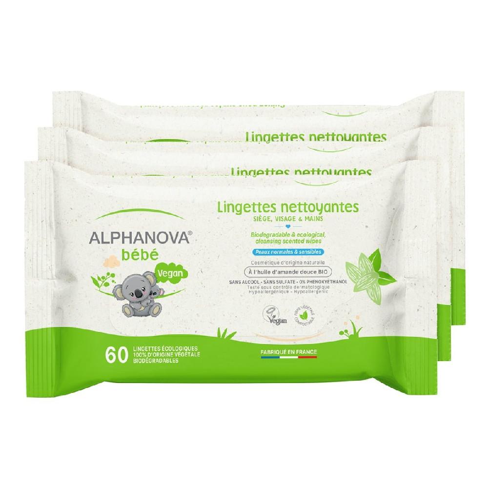 alphanova Lingettes bébé parfumées épaisses et extra douces X3 - Amande douce