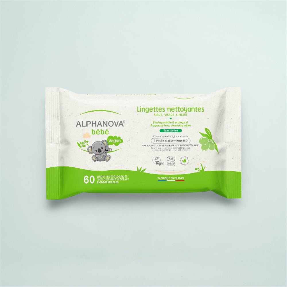 Alphanova Lingettes Bébé Sans Parfum épaisses Et Extra Douces X 3 - Olive