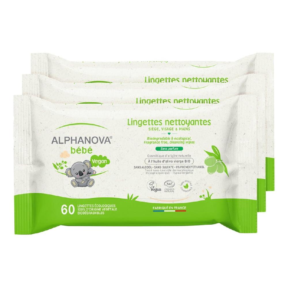 alphanova Lingettes bébé sans parfum épaisses et extra douces X 3 - Olive