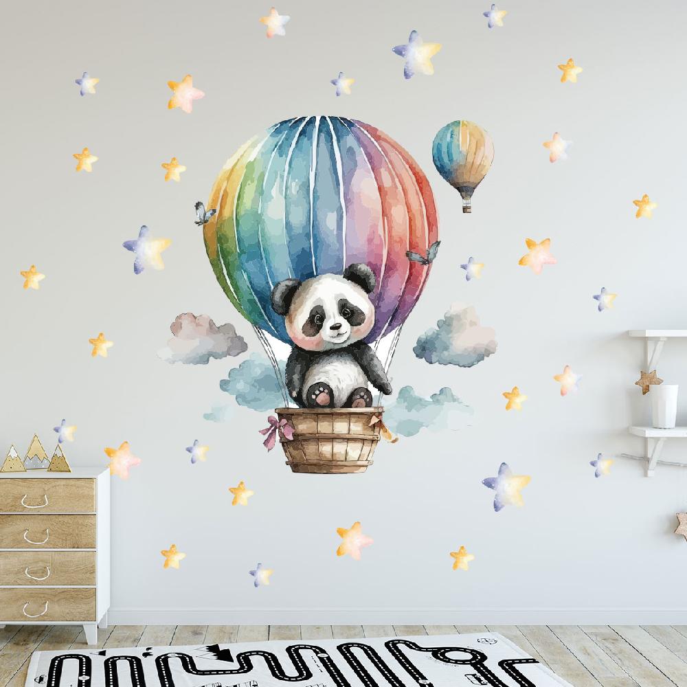 ambiance sticker Sticker panda en montgolfière aquarelle – STICKERS ANIMAUX - Stickers Animaux de la jungle