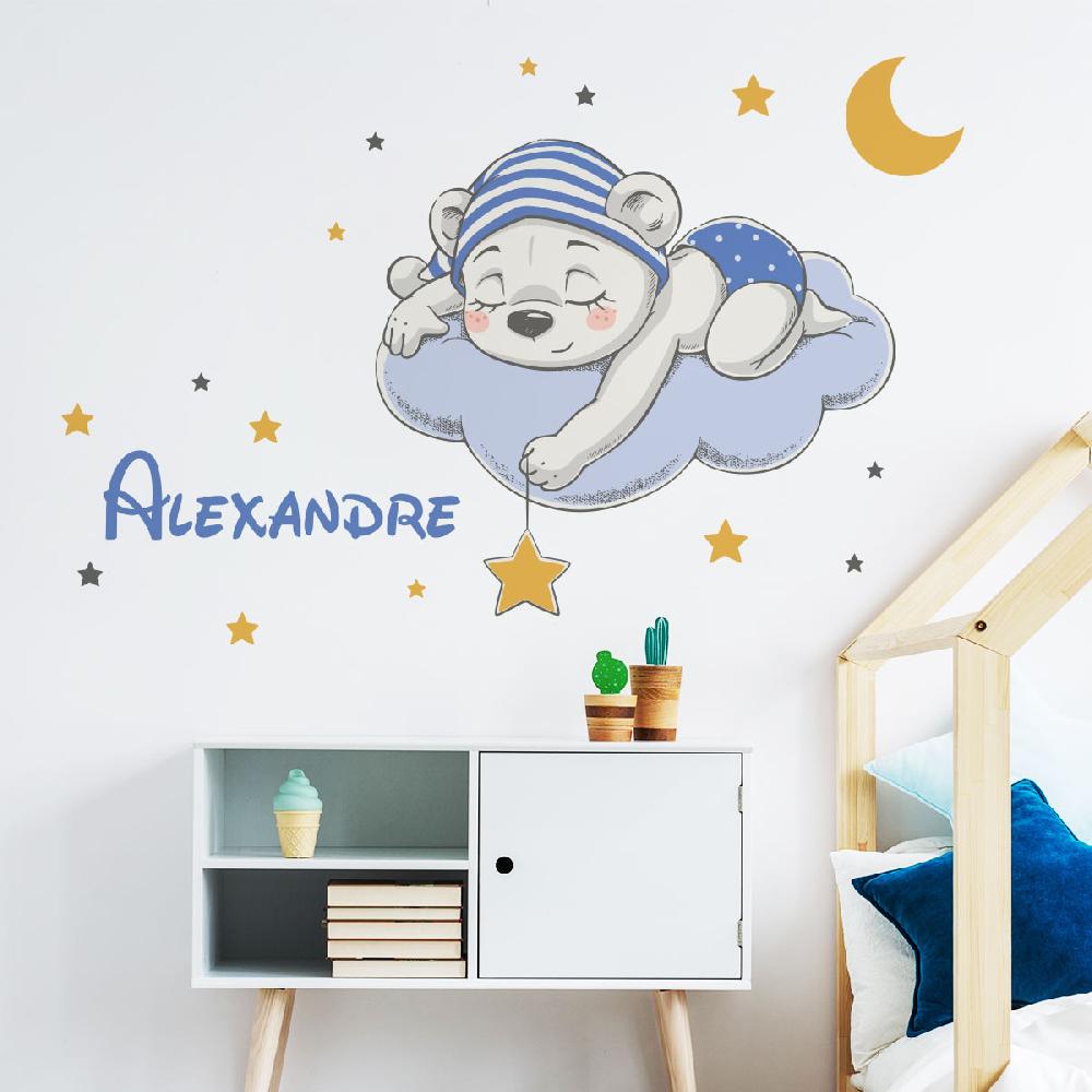 ambiance sticker Sticker personnalisable prénom bébé ours – Stickers IDEES CADEAUX Prénoms Enfants