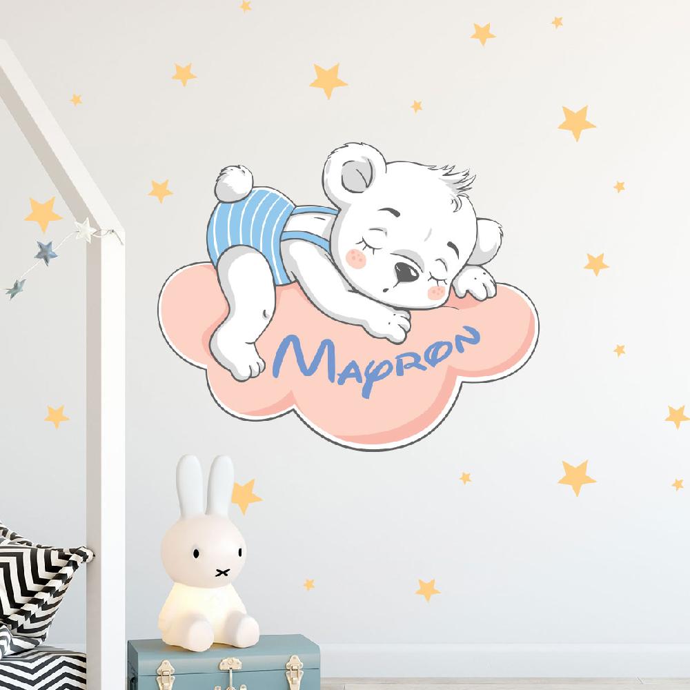 Ambiance Sticker Sticker Personnalisable Prénom Ours Sur Le Nuage + 90 étoiles – Stickers STICKERS MINI Prénom Perso