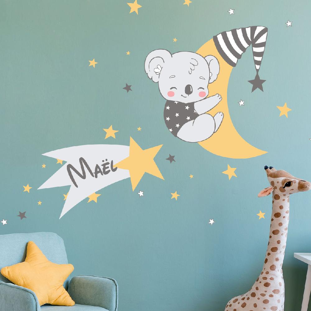 ambiance sticker Sticker personnalisé prénom koala sur la lune + 90 étoiles – Stickers STICKERS MINI Prénom perso