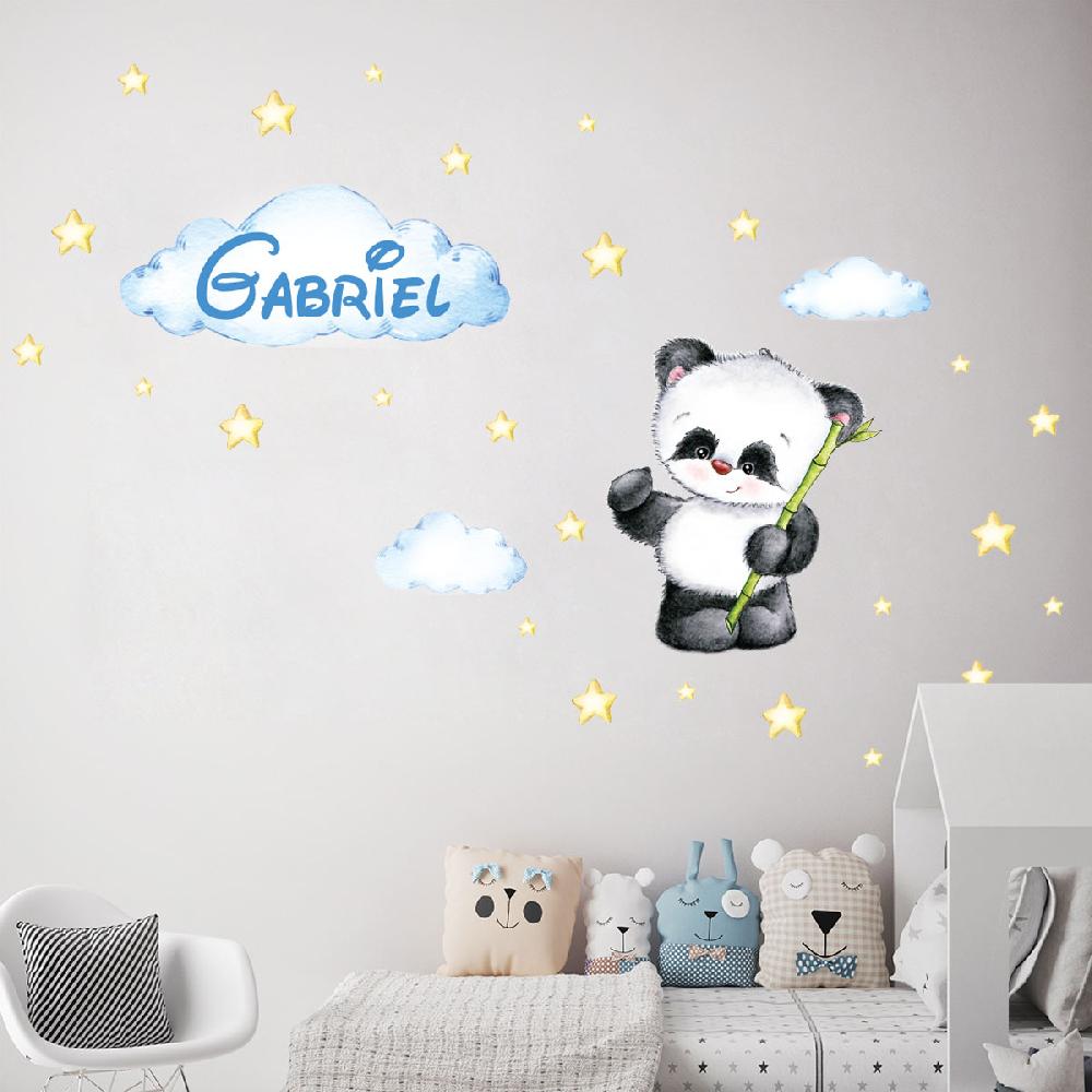 Ambiance Sticker Sticker Personnalisé Prénom Panda Avec Son Bambou + 70 étoiles – Stickers STICKERS MINI Prénom Perso